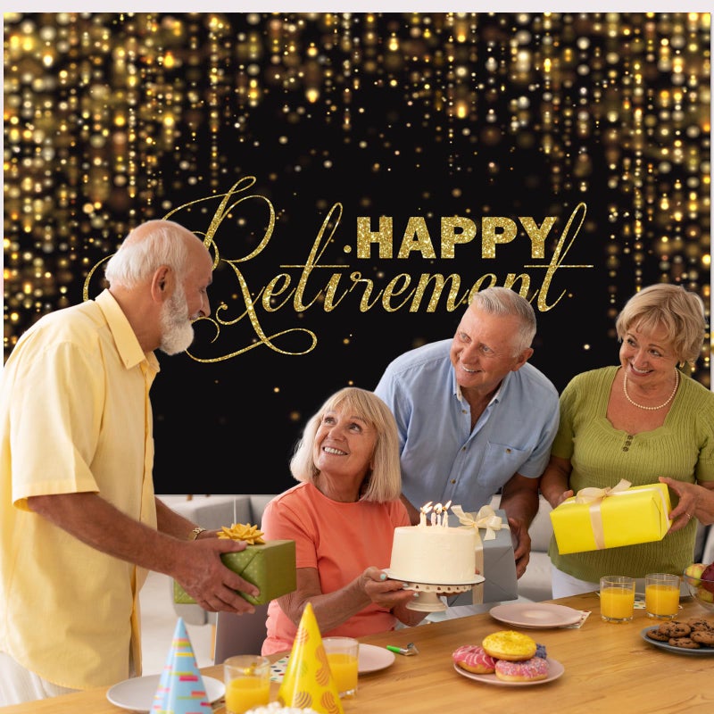 Avezano 7x5ft Happy Retirement Backdrop Black and Gold Retired Photo Background Retirement Party Decorations - Image 3